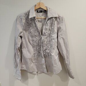 Retro Ruffle-detail Blouse with Pinstripes Pattern - INC International Concepts